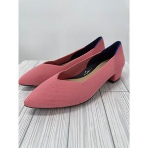 Rothy's The Block Heel High Point Women's Size 11 Pink Knit Pointed Toe Flats